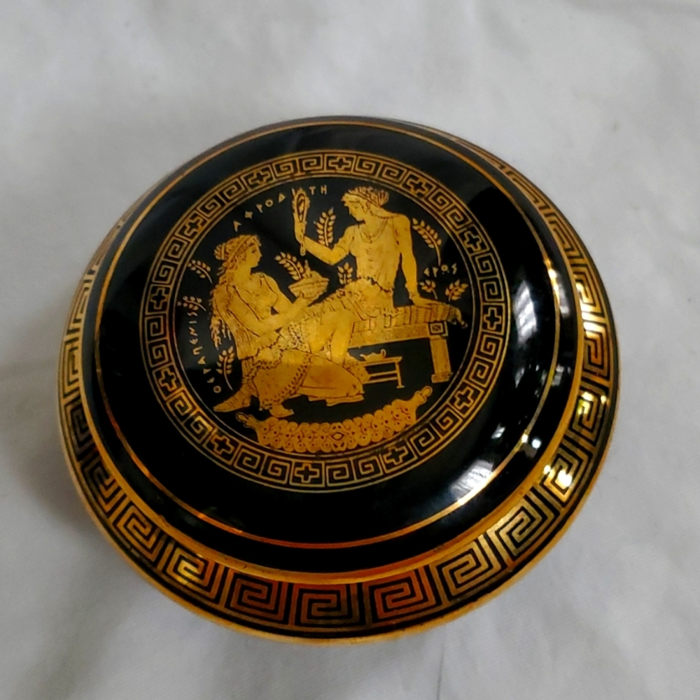 Greek 24kt trimmed vintage trinket box